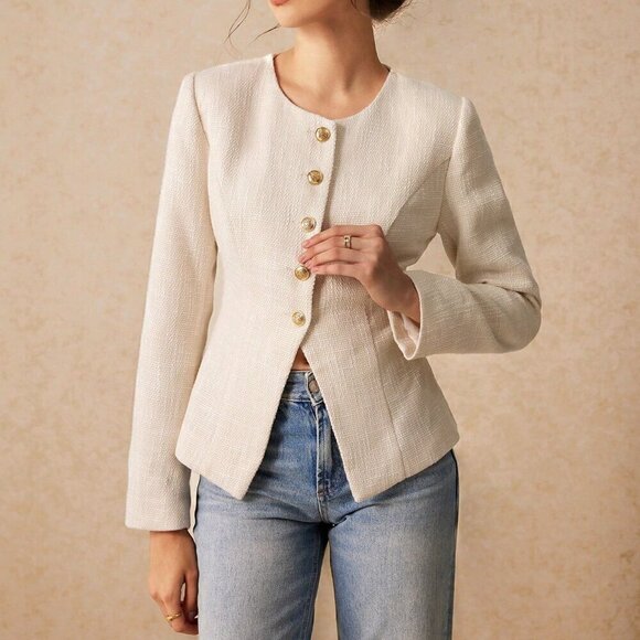 Apricot Casual Women's Elegant Wool Coat With Front Button Closure - Picture 2 of 7